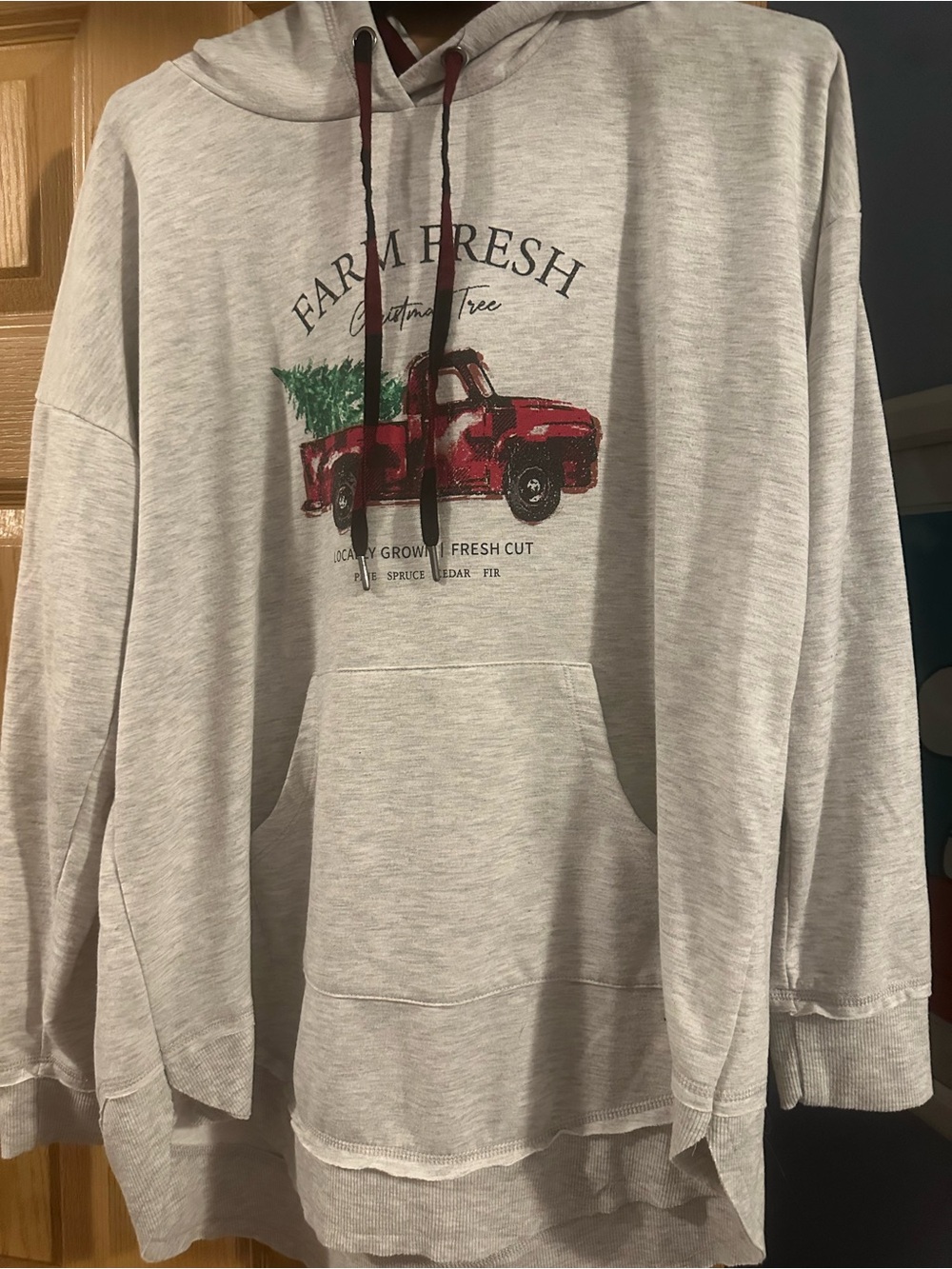 Maurices Light Gray Hoodie with Red Truck Graphic
